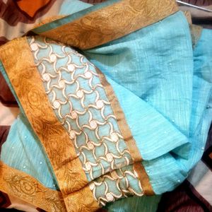 Beautiful Blue Saree with Gold Border