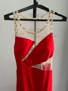 Red Embellished Backless Maxi Dress