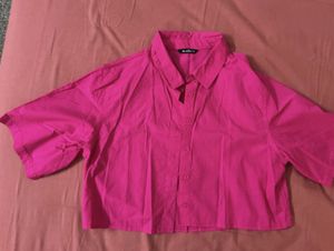 Bright Pink Cropped Button-Up Shirt
