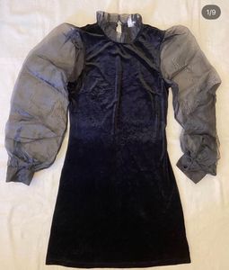 Velvet Mini Dress with Puff Sleeves