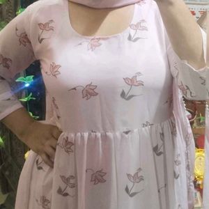 Chic Pink Floral Anarkali Gown