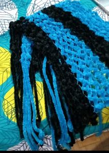 New Cozy Blue &amp; Black Knit Hat and Scarf Set
