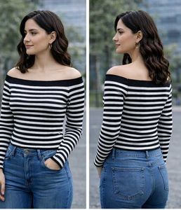 Chic Off-Shoulder Striped Top✨