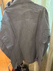 Men's Grey Striped Button-Up Shirt