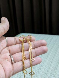 Gold Dangle Earrings with Square Charms
