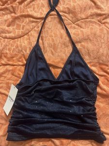 Halter Neck Sparkly Gathered Top