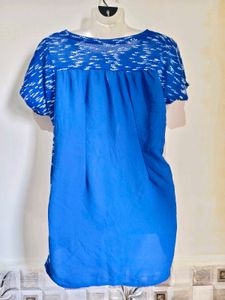 Blue Abstract Print Tunic Top Size M-L 36"-38"