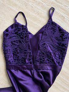 Elegant Purple Lace &amp; Satin Maxi Dress