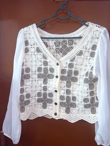 Crochet Sheer Sleeve Crop Top