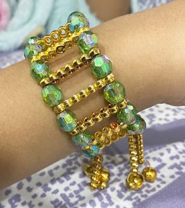 Green Beaded Gold-Tone Bracelet