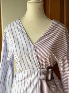 Striped Wrap Blouse with Belt