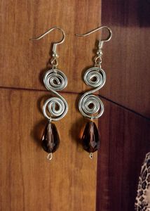 Handmade Spiral Dangle Earrings with Gemstone