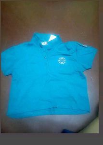 Blue Collared crop  T-Shirt with Emblem