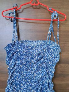 Blue Floral Ruched Mini Dress