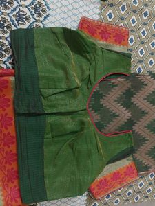 Dark Green Organza Blend Saree with blouse