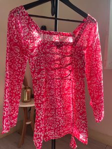 pink printed corset back kurti
