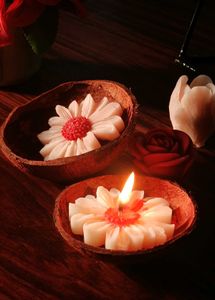 Handmade Flower Candles in Coconut Shells