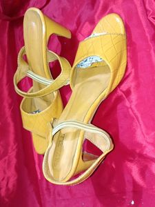 Yellow Embossed Heeled Sandals
