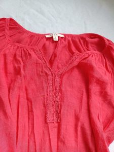 Coral Textured V-Neck Top