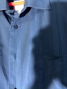 Men's Navy Blue Striped Button-Up Shirt