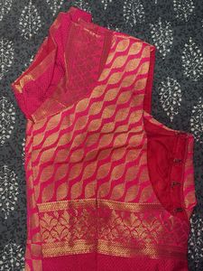Vibrant Orange &amp; Pink Saree with Gold