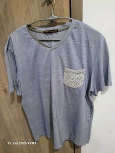 Men's Blue V-Neck T-Shirt