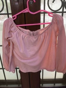 Pink Off-Shoulder Tassel Top