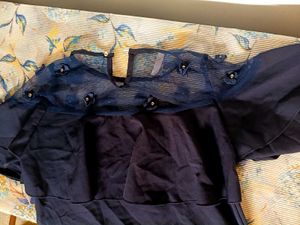 Chic Navy Blue Ruffle Top
