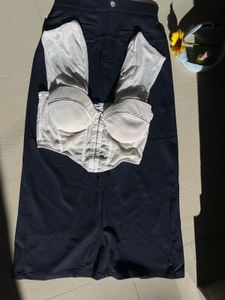 Sheer Corset Top with Blue skirt
