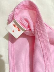 Pink Ribbed Crop Top with Rhinestone Butterfly