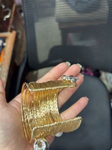 Gold Wire-Wrapped Cuff Bracelet with Pearl