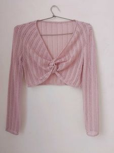Pink Knit Cropped Cardigan