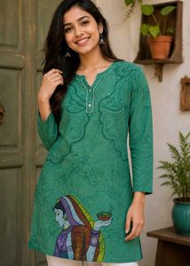 Designer Teal Green Printed Kurta