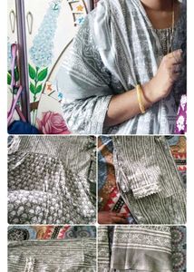 Elegant Grey &amp; White Block Print Kurta