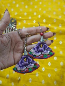 Embroidered Floral Fan Earrings
