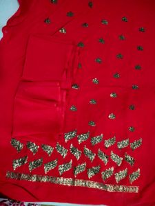 Stunning Red Embroidered dress material