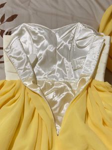 White &amp; Yellow Strapless Maxi Dress