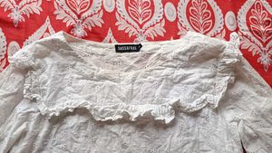 White Textured Long Sleeve Top