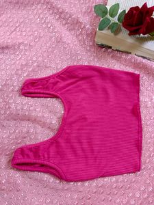 Hot Pink Ribbed Cropped Tank Top
