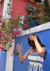 Boho White &amp; Blue Print sundress