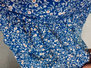Blue Floral Tiered Mini Skirt