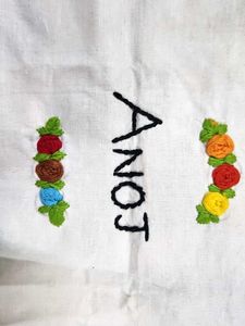 Hand Embroidered White Fabric handkerchief