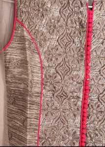Elegant Grey &amp; Pink Ethnic Kurta