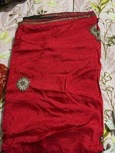 Vibrant Red Embellished Saree