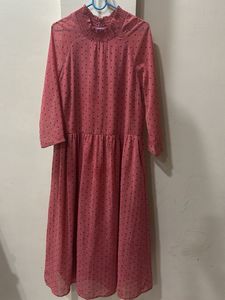 Chic Pink Polka Dot Midi Dress