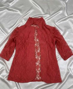 Coral Lace Jacket - Elegant Cover-Up