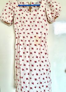 Cute Cherry Print Puff Sleeve Dress