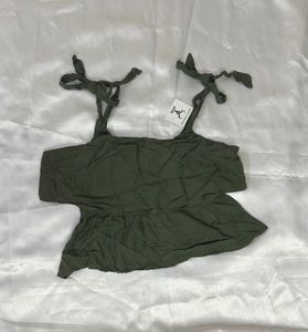 IMPORTED Chic Olive Green Ruffle Camisole Top