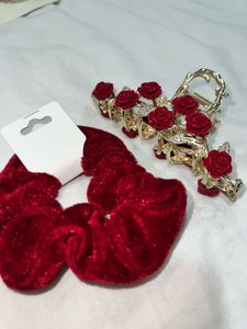 Red Rose Hair Claw Clip &amp; Scrunchie Set