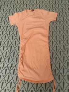 Peach Drawstring Bodycon Dress